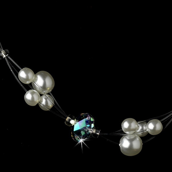 Elegance by Carbonneau NE-7239-White Silver White Necklace Earring Set 7239