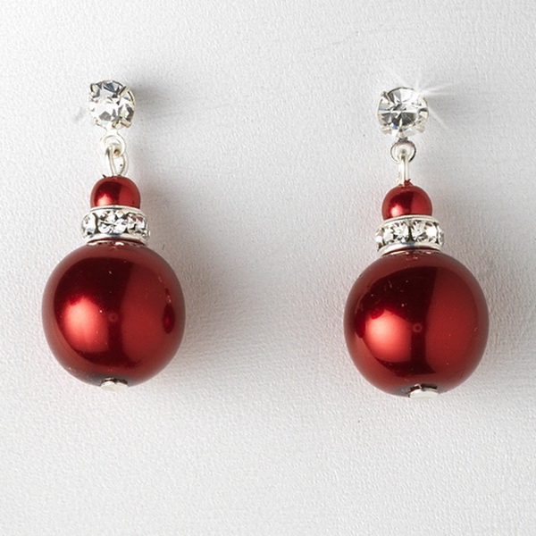 Elegance by Carbonneau NE-8369-silverred Pearl Necklace Earring Set NE 8369 Red