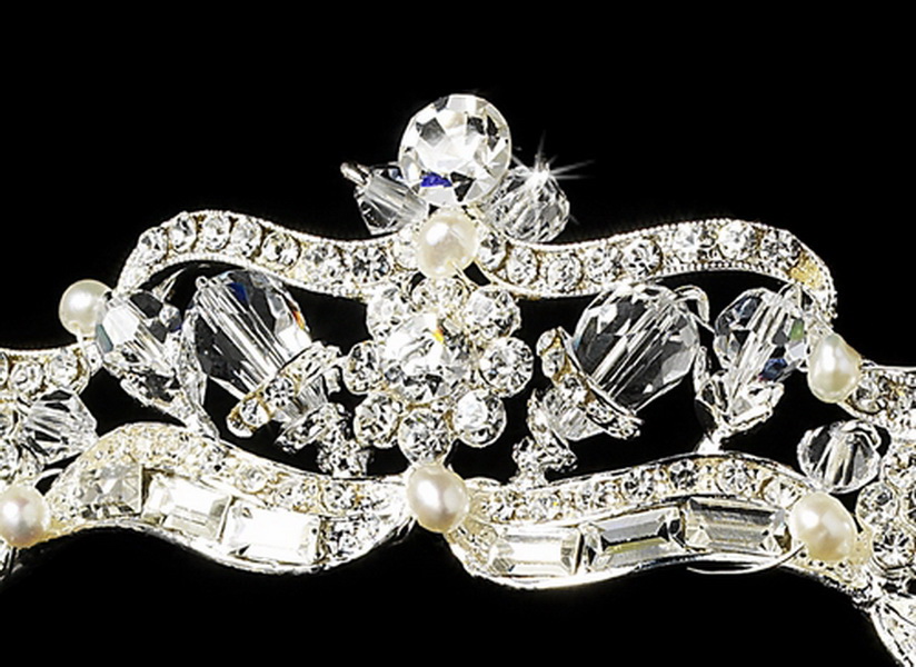 Elegance by Carbonneau HP-6434 Swarovski Crystal & Freshwater Pearl Bridal Tiara HP 6434