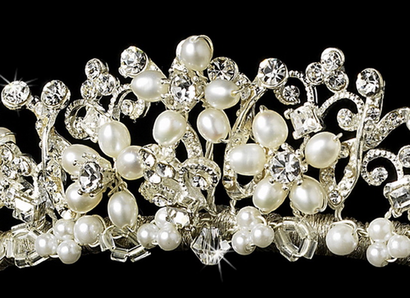 Elegance by Carbonneau HP-7007 Floral Bridal Freshwater Pearl & Crystal Tiara HP 7007