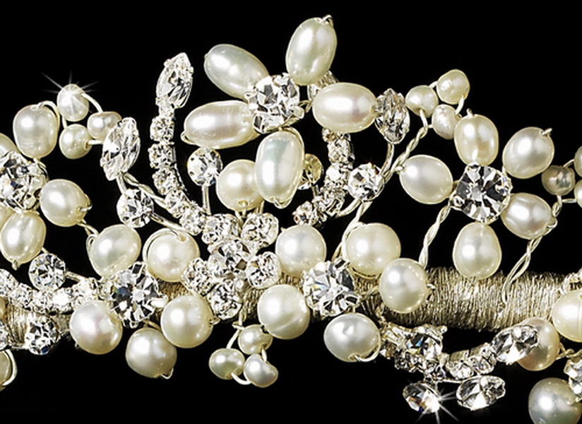 Elegance by Carbonneau HP-7048 Freshwater Pearl and Swarovski Crystal Bridal Tiara HP 7048