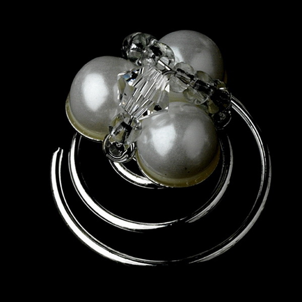 Elegance by Carbonneau twistin-278-Silver-White 6 Chic Silver Clear Crystal Bead & White Pearl Twist-Ins 278