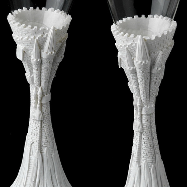 Elegance by Carbonneau FL-Castle-Wh Majestic White Cinderella Castle Wedding Toasting Champagne Flutes