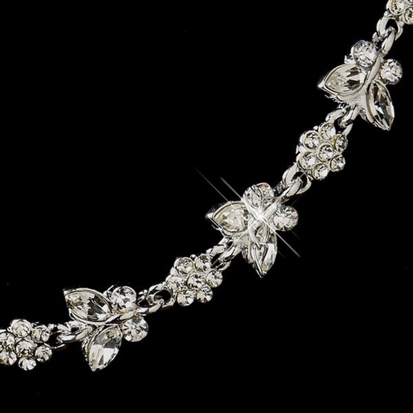 Elegance by Carbonneau Silver Clear Rhinestone Necklace & Earrings Floral Butterfly Jewelry Set 2876