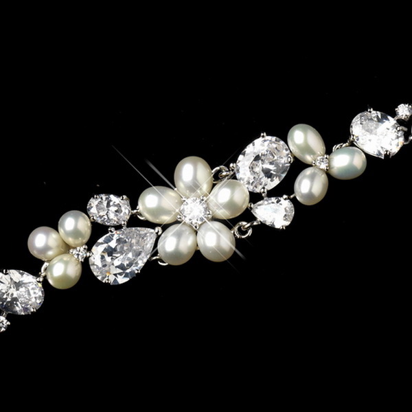 Elegance by Carbonneau Silver Freshwater Pearl & CZ Crystal Bracelet 1310