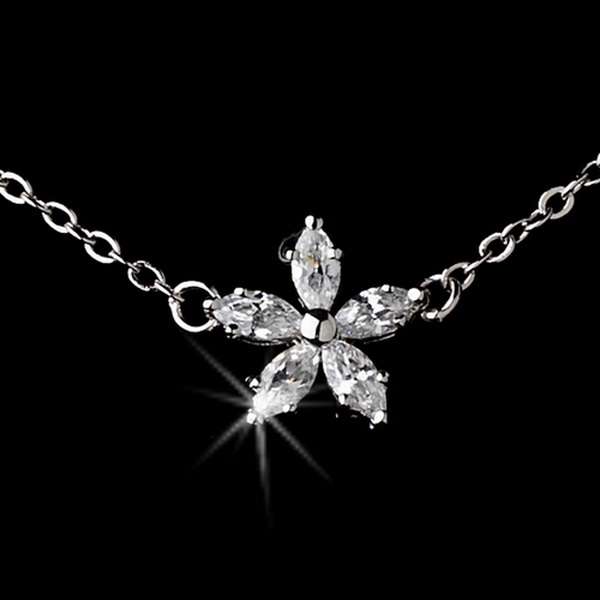 Elegance by Carbonneau N-3000-E-3000-Silver-Clear Fabulous Five Cubic Zirconia Flower Necklace & Earring Set NE 3000 Silver Clear