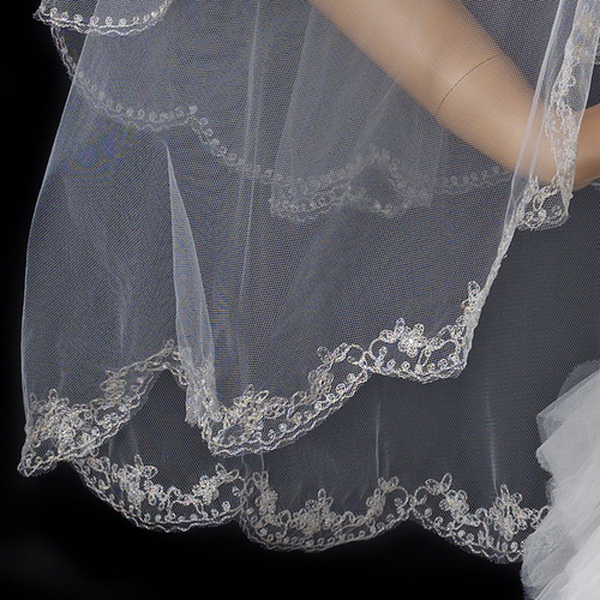 Elegance by Carbonneau V-2953 Bridal Wedding Double Layer Fingertip Waltz Length Embroidered Edge Veil 2953