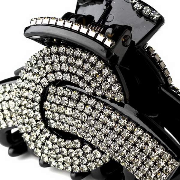 Elegance by Carbonneau Clip-468-Black Exquisite Black Hair Clip w/ Smoked Grey Rhinestones 468