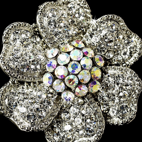 Elegance by Carbonneau Ring-21 Captivating Silver Clear & AB Rhinestone Flower Stretch Ring 21