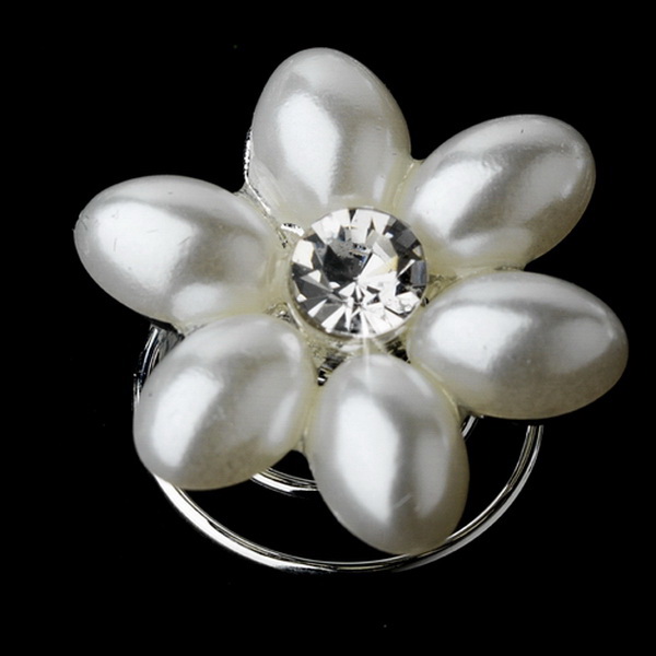 Elegance by Carbonneau Twist-KSP0176 24 Sweet White Pearl & Clear Rhinestone Flower Twist-Ins 0176
