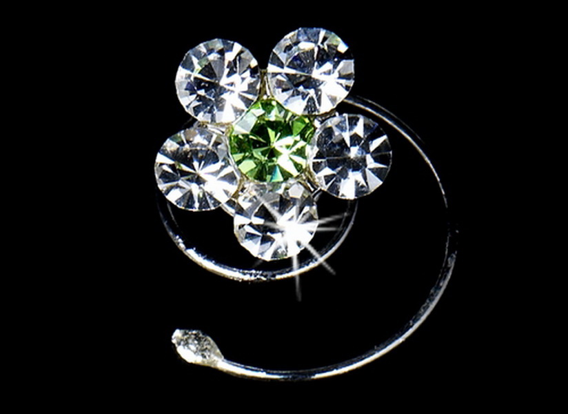 Elegance by Carbonneau Twist-In-01-Grn 12 Delightful Silver Clear & Green Rhinestone Flower Twist-Ins 01