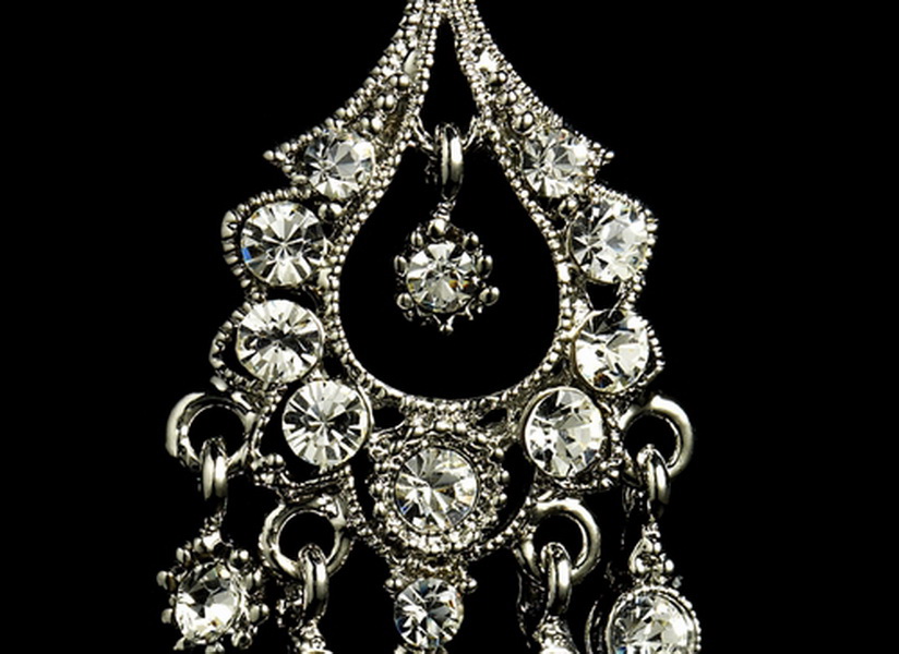 Elegance by Carbonneau E-1028-Silver-Clear Antique Silver Clear Crystal Chandelier Earrings 1028