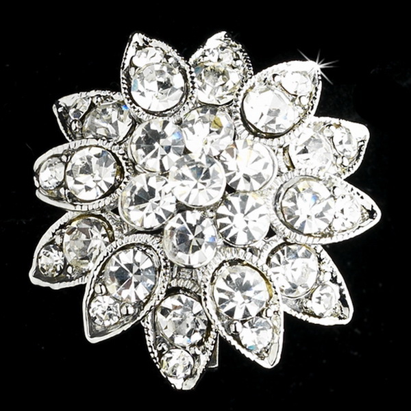 Elegance by Carbonneau E-1055-Silver-Clear Silver Clear Rhinestone Bridal Clip On Earring E 1055