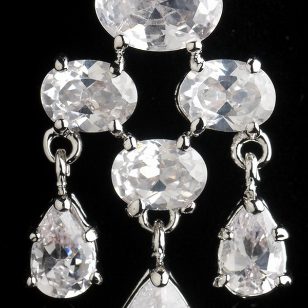Elegance by Carbonneau Antique Silver Rhodium Silver Clear CZ Crystal Chandelier Earrings 2282