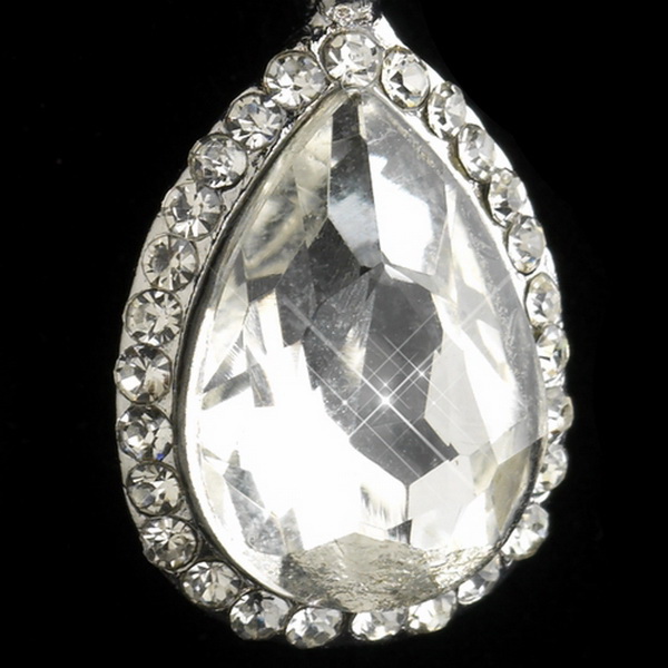 Elegance by Carbonneau Antique Silver Clear Rhinestone Teardrop Dangle Earrings 40694