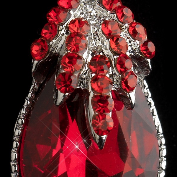 Elegance by Carbonneau Antique Silver Red Rhinestone Teardrop Dangle Earrings 40697