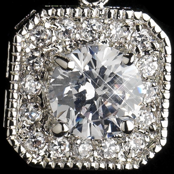 Elegance by Carbonneau Antique Silver Rhodium Clear Round CZ Crystal Drop Earrings 7845
