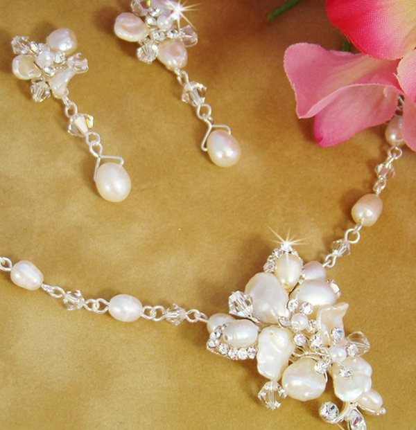 Elegance by Carbonneau NE8262-silverpearl Silver Freshwater Pearl Jewelry Set NE 8262