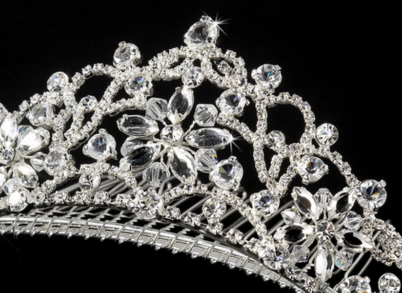 Elegance by Carbonneau Comb-8252 Floral Silver Clear Swarovski Crystal Tiara Bridal Comb 8252