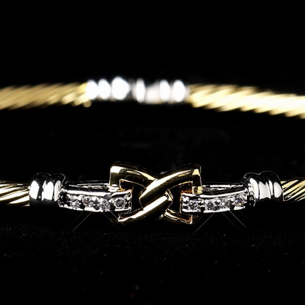 Elegance by Carbonneau B-8875-G-Clear Gold Clear CZ Crystal Hug Cable Bangle Bracelet 8875
