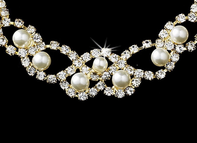 Elegance by Carbonneau NE-150-goldivory Necklace Earring Set NE 150 Gold Ivory