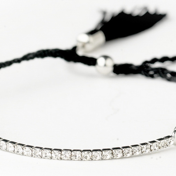 Elegance by Carbonneau B-8813-S-Black Silver Black Tassel Bracelet 8813