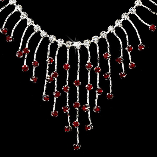 Elegance by Carbonneau NE-3126-Silver-Red Necklace Earring Set 3126 Silver Red