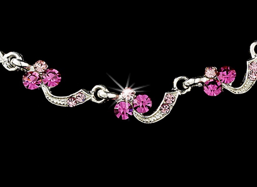 Elegance by Carbonneau NE-382-silverpink Necklace Earring Set 382 Silver Pink