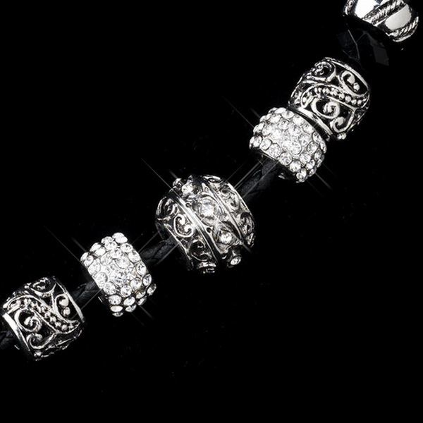 Elegance by Carbonneau B-9975-AS-Black Black Rope Silver Charm Bracelet 9975