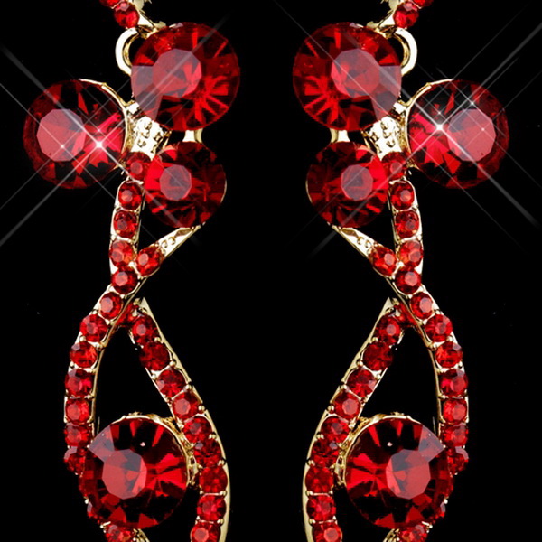 Elegance by Carbonneau E-8942-G-Red Gold Red Rhinestone Dangle Earrings 8942