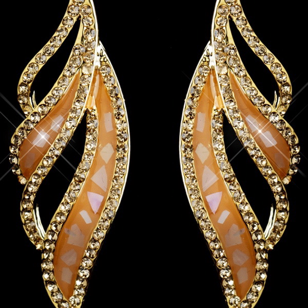 Elegance by Carbonneau E-8941-G-Orange Gold Orange Rhinestone Dangle Earrings 8941