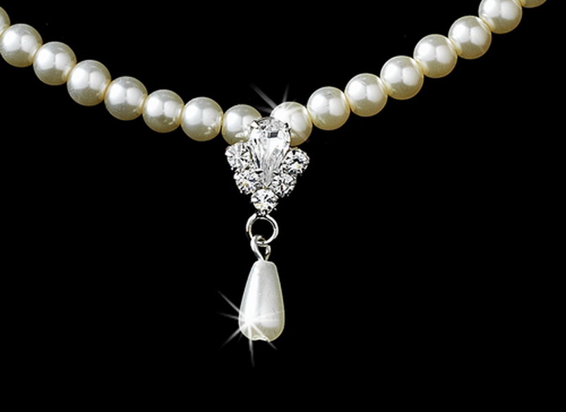 Elegance by Carbonneau NE-130-silverivory Necklace Earring Set NE 130 Silver Ivory