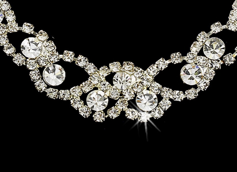 Elegance by Carbonneau NE-355-Silver-Clear Stunning Silver Clear Rhinestone Necklace & Earring Set 355