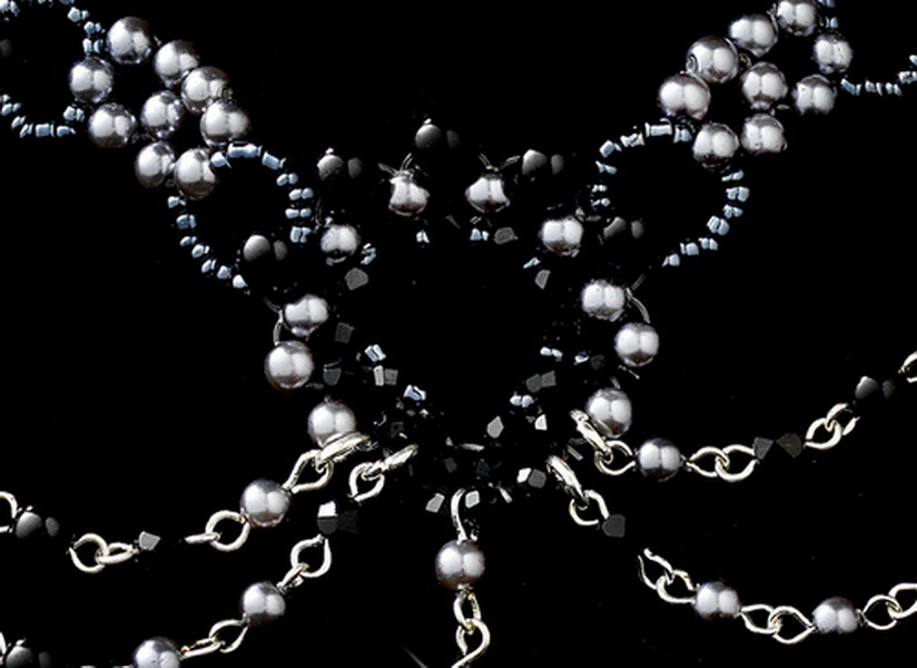 Elegance by Carbonneau NE-203-Grey-Black Necklace Earring Set 203 Grey Black