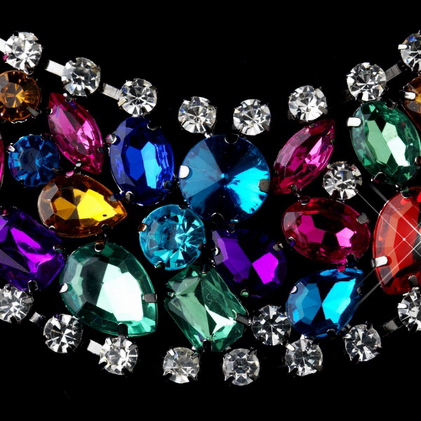 Elegance by Carbonneau NE-6571-H-Multi Multi Colored Rhinestone Necklace & Earrings Set 6571