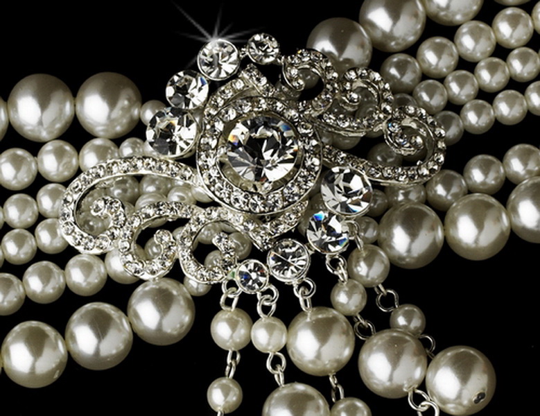 Elegance by Carbonneau B-8399-Silver-White White Pearl Cluster Bracelet Cuff in Silver 8399
