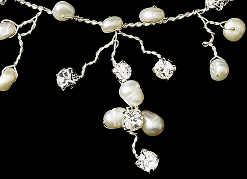 Elegance by Carbonneau Set-NE8139-HP8139 Freshwater Pearl & Crystal Bridal Necklace Earring & Tiara Set 8139