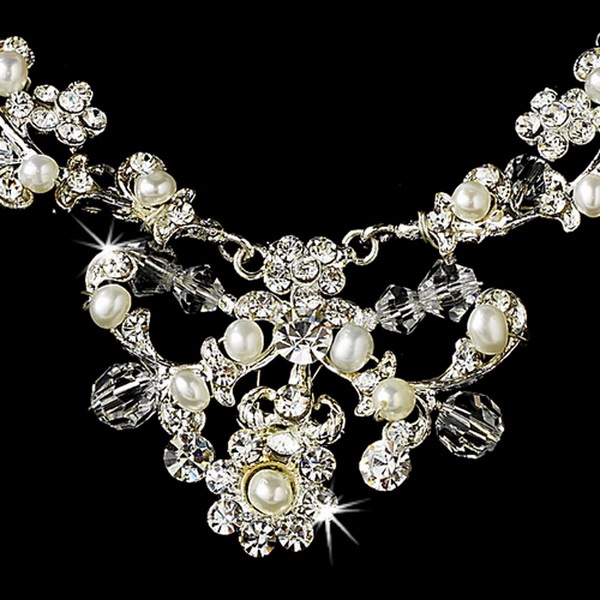 Elegance by Carbonneau NE-7500-Silver-White Necklace Earring Set 7500 Silver White