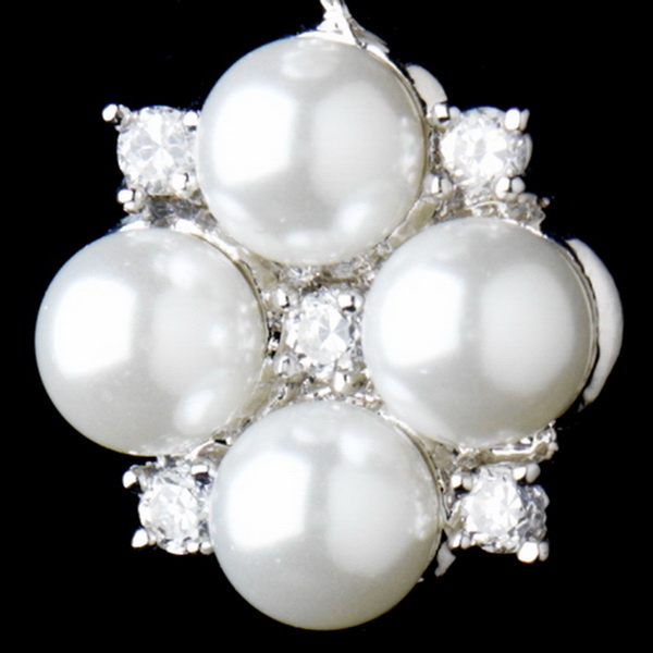 Elegance by Carbonneau E-8579-AS-White Antique Rhodium Silver Clear CZ Crystal & White Pearl Drop Flower Earrings 8579