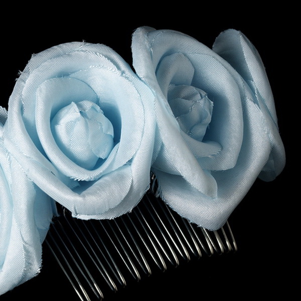 Elegance by Carbonneau Comb-4647-Light-Blue Charming Light Blue Flower Bridal Hair Comb 4647