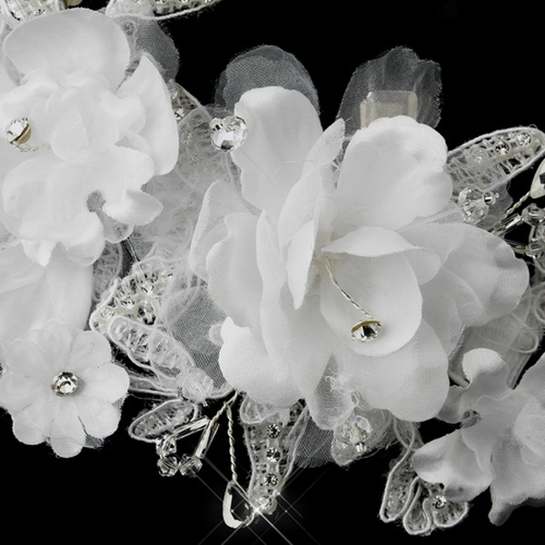 Elegance by Carbonneau Clip-1171 Fabric Flower Rhinestone Clip 1171 White or Ivory