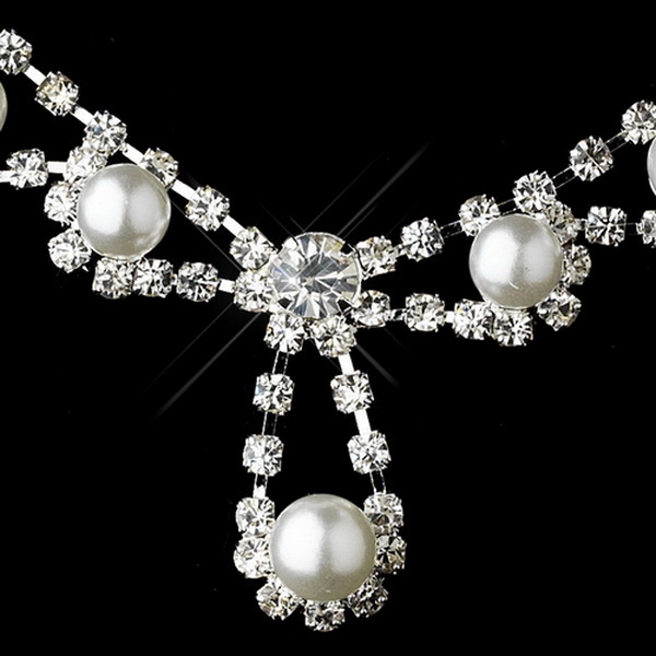 Elegance by Carbonneau NE-12224-Silver-White Silver White Necklace Earring Set 12224
