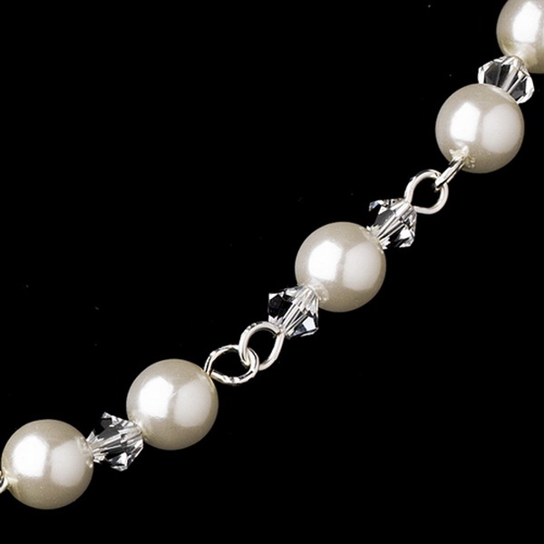 Elegance by Carbonneau NE-8434-Silver-Ivory Silver Ivory Pearl Necklace Earring Set 8434