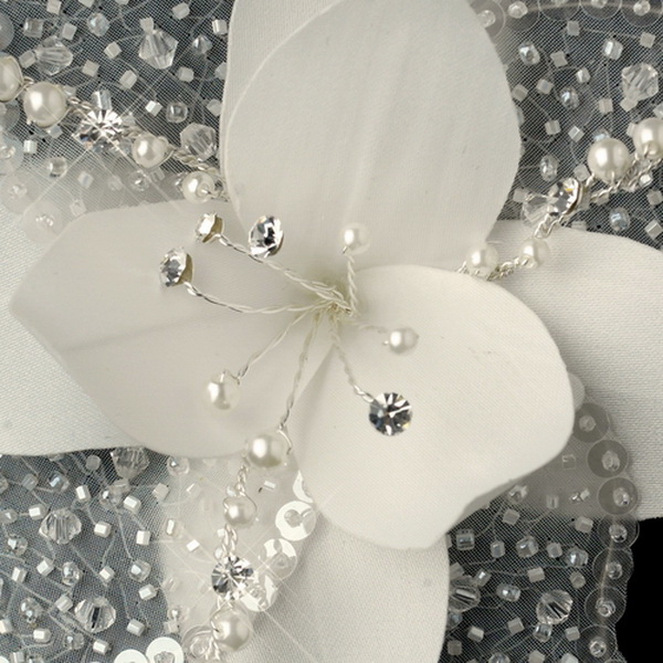 Elegance by Carbonneau Clip-779-Ivory Flower Fascinator with Pearl & Swarovski Crystal Bead Hair Clip 779
