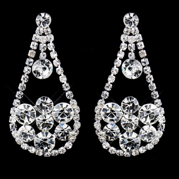Elegance by Carbonneau NE-13424-S-Clear Silver Clear Rhinestone Necklace & Earrings Set 13424