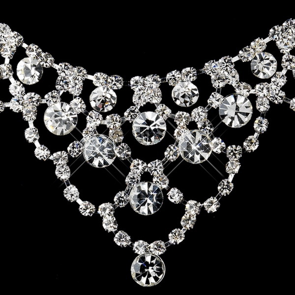 Elegance by Carbonneau NE-13431-S-Clear Silver Clear Rhinestone Necklace & Earrings Set 13431