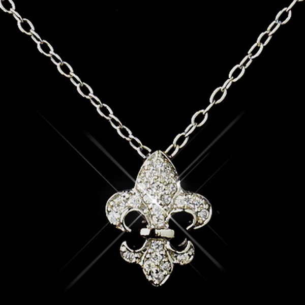 Elegance by Carbonneau N-8120-E-9249-AS-Clear Silver Clear Fleur De Lis Rhinestone Necklace 8120 & Earrings 9249 Jewelry Set