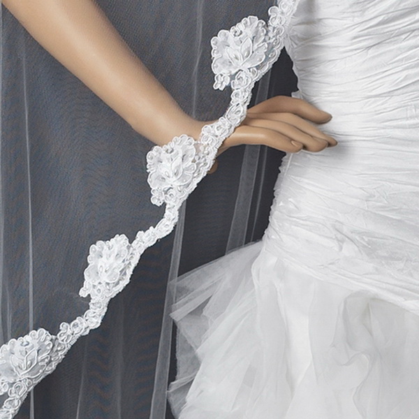 Elegance by Carbonneau V-2014-1C Single Layer Cathedral Length Veil with Floral Pearl Embroidery Edge 2014