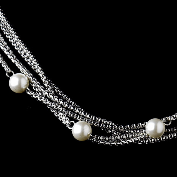 Elegance by Carbonneau N-9992-AS-Pearl Vintage Silver White Pearl Multi Chain Necklace 9992