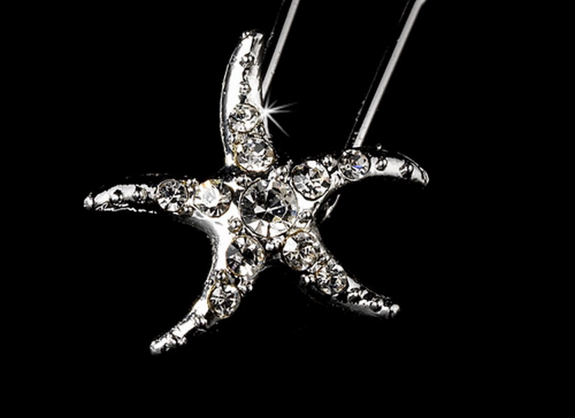 Elegance by Carbonneau Pin-2118-Starfish Crystal Starfish Hair Pin (Set of 2)
